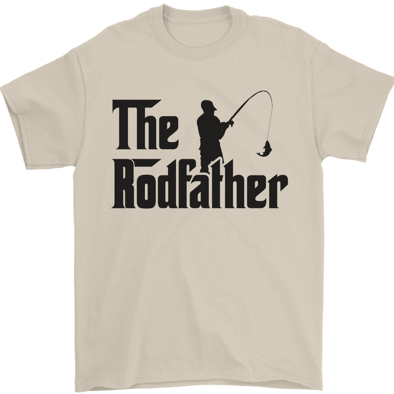 The Rodfather Funny Fishing Rod Father Mens T-Shirt Cotton Gildan Sand