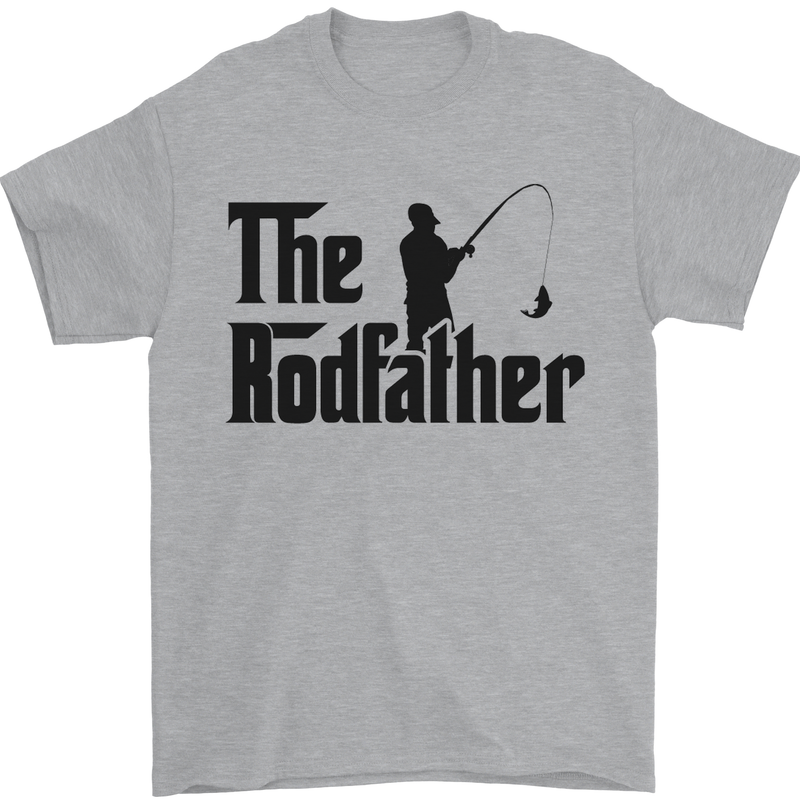 The Rodfather Funny Fishing Rod Father Mens T-Shirt Cotton Gildan Sports Grey