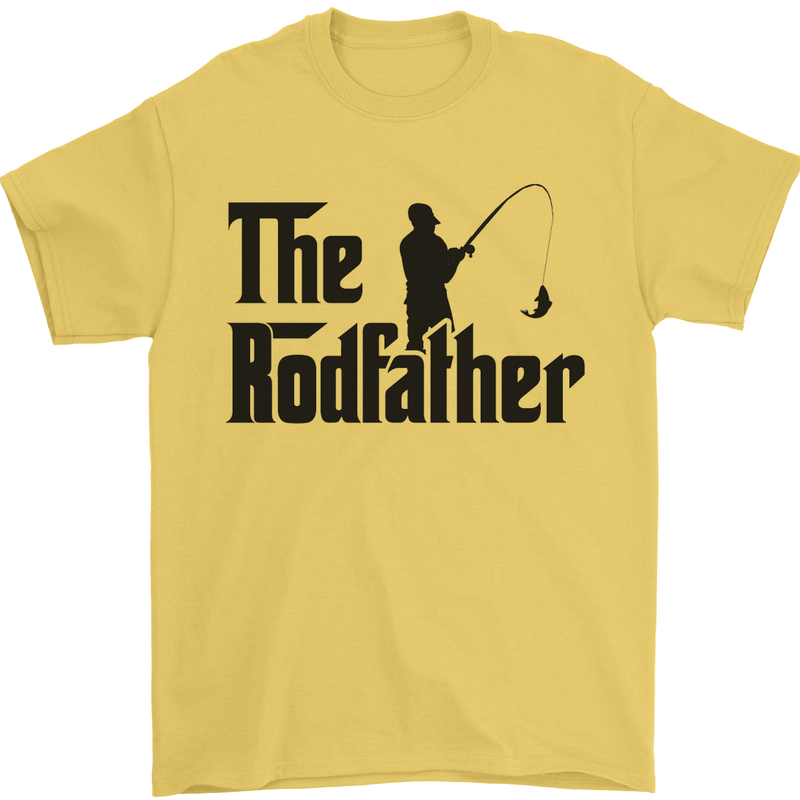 The Rodfather Funny Fishing Rod Father Mens T-Shirt Cotton Gildan Yellow