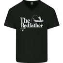The Rodfather Funny Fishing Rod Father Mens V-Neck Cotton T-Shirt Black