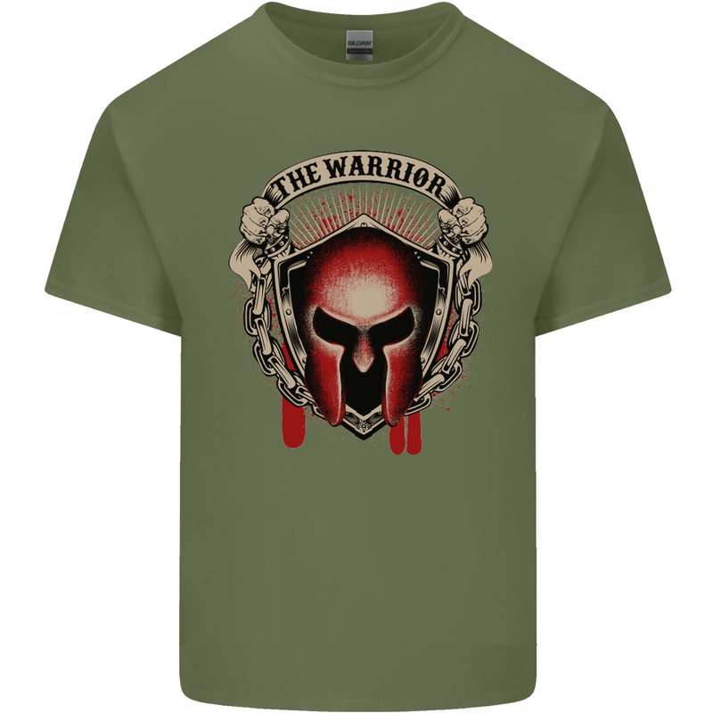 The Warrior Gym Spartan Helmet Bodybuilding Mens Cotton T-Shirt Tee Top Military Green