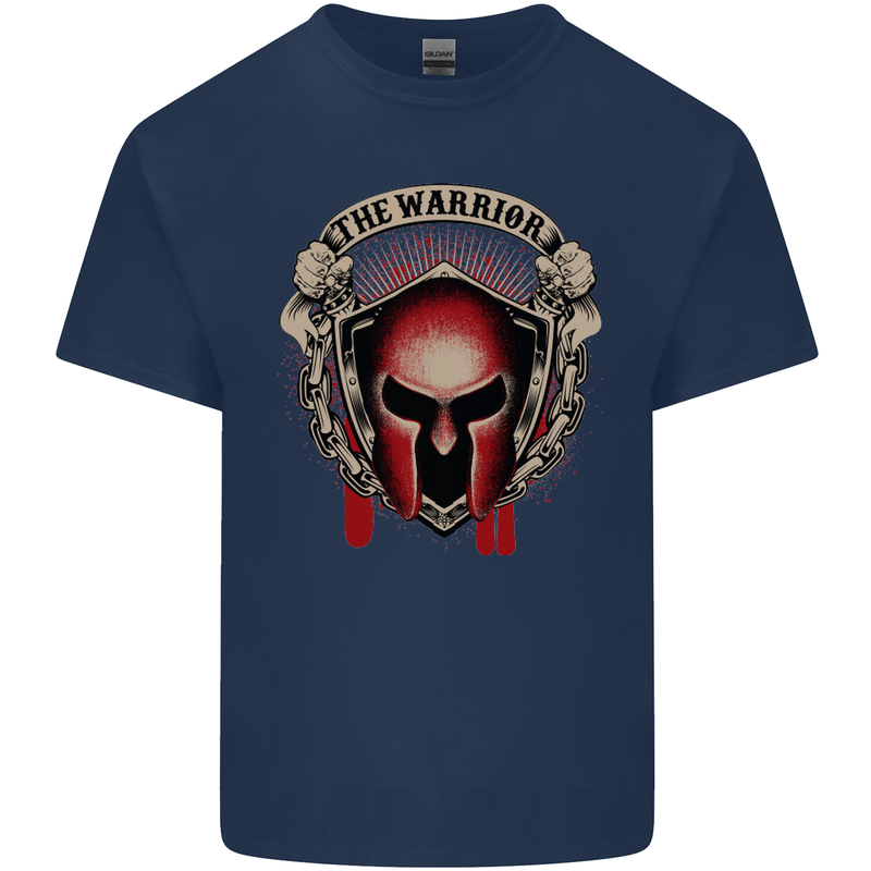 The Warrior Gym Spartan Helmet Bodybuilding Mens Cotton T-Shirt Tee Top Navy Blue