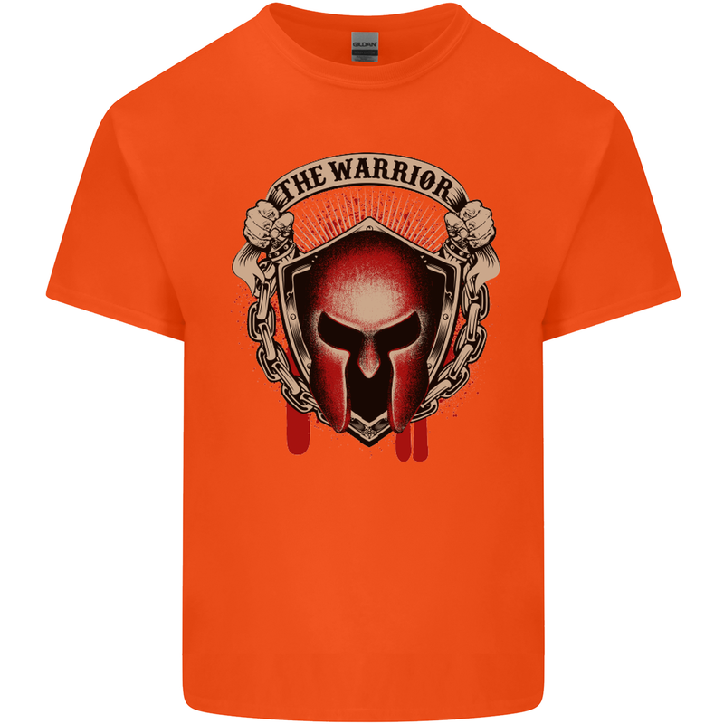 The Warrior Gym Spartan Helmet Bodybuilding Mens Cotton T-Shirt Tee Top Orange