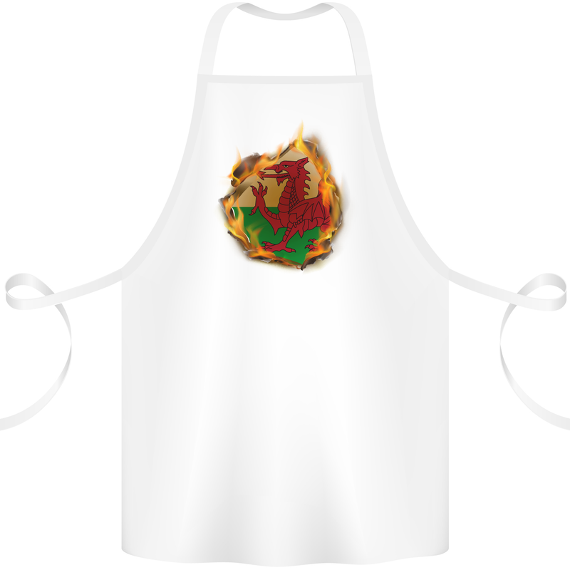 The Welsh Flag Fire Effect Wales Cotton Apron 100% Organic White