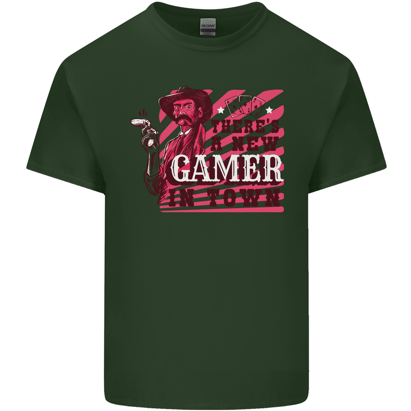 There's a New Gamer in Town Gaming Mens Cotton T-Shirt Tee Top Forest Green