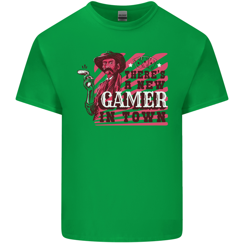There's a New Gamer in Town Gaming Mens Cotton T-Shirt Tee Top Irish Green
