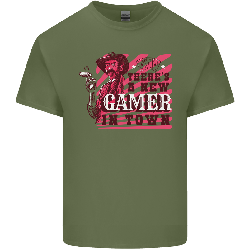 There's a New Gamer in Town Gaming Mens Cotton T-Shirt Tee Top Military Green