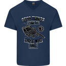 Those Who Bait Fishing Fisherman Funny Mens V-Neck Cotton T-Shirt Navy Blue