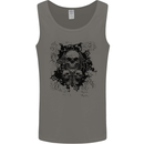 Three Skulls Demon Biker Gothic Tattoo Mens Vest Tank Top Charcoal