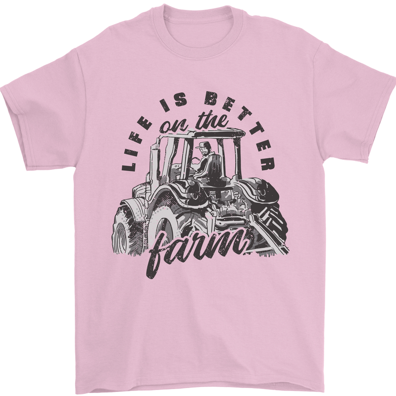 Tractor Life Is Better Farm Funny Farming Mens T-Shirt Cotton Gildan Light Pink