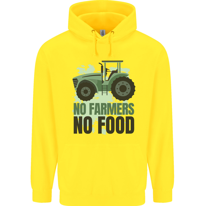Tractor No Farmers No Food Farming Childrens Kids Hoodie Yellow