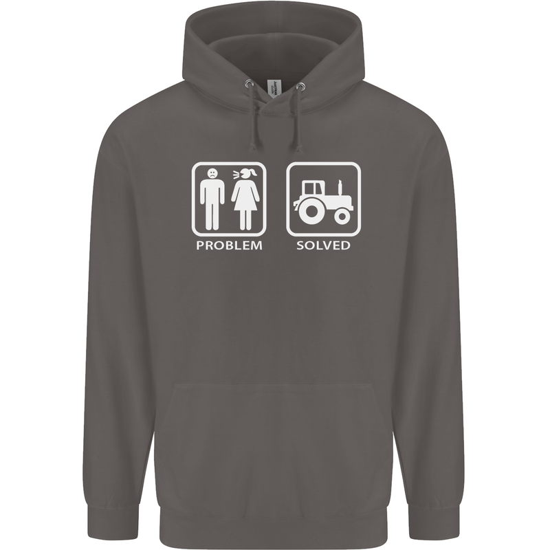 Tractor Problem Solved Driver Farmer Funny Mens 80% Cotton Hoodie Charcoal