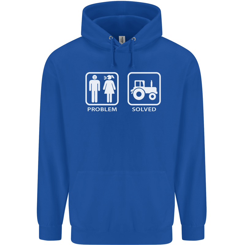 Tractor Problem Solved Driver Farmer Funny Mens 80% Cotton Hoodie Royal Blue