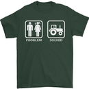 Tractor Problem Solved Driver Farmer Funny Mens T-Shirt Cotton Gildan Forest Green