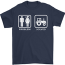 Tractor Problem Solved Driver Farmer Funny Mens T-Shirt Cotton Gildan Navy Blue