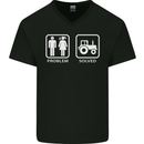 Tractor Problem Solved Driver Farmer Funny Mens V-Neck Cotton T-Shirt Black