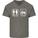 Tractor Problem Solved Driver Farmer Funny Mens V-Neck Cotton T-Shirt Charcoal