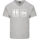 Tractor Problem Solved Driver Farmer Funny Mens V-Neck Cotton T-Shirt Sports Grey