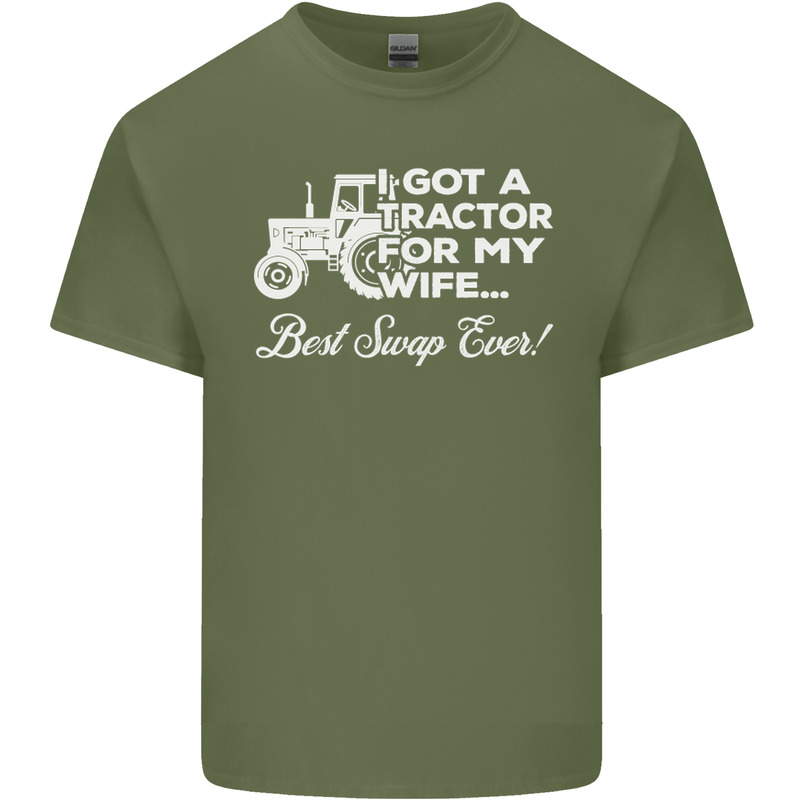 Tractor for My Wife Best Swap Ever Farmer Mens Cotton T-Shirt Tee Top Military Green