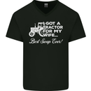 Tractor for My Wife Best Swap Ever Farmer Mens V-Neck Cotton T-Shirt Black