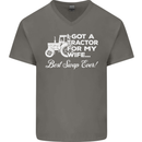 Tractor for My Wife Best Swap Ever Farmer Mens V-Neck Cotton T-Shirt Charcoal