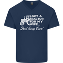 Tractor for My Wife Best Swap Ever Farmer Mens V-Neck Cotton T-Shirt Navy Blue