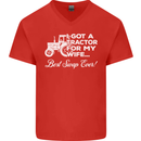 Tractor for My Wife Best Swap Ever Farmer Mens V-Neck Cotton T-Shirt Red