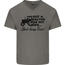 Tractor for My Wife Best Swap Ever Farming Mens V-Neck Cotton T-Shirt Charcoal