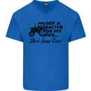 Tractor for My Wife Best Swap Ever Farming Mens V-Neck Cotton T-Shirt Royal Blue