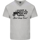 Tractor for My Wife Best Swap Ever Farming Mens V-Neck Cotton T-Shirt Sports Grey
