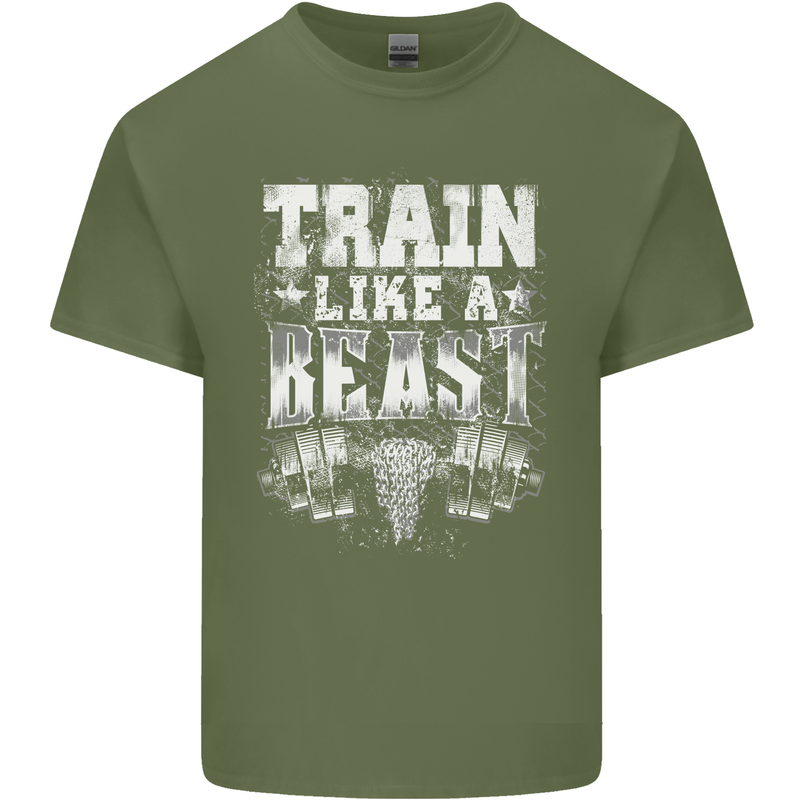 Train Like a Beast Gym Training Top Mens Cotton T-Shirt Tee Top Military Green