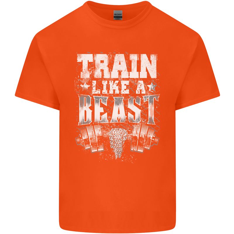 Train Like a Beast Gym Training Top Mens Cotton T-Shirt Tee Top Orange