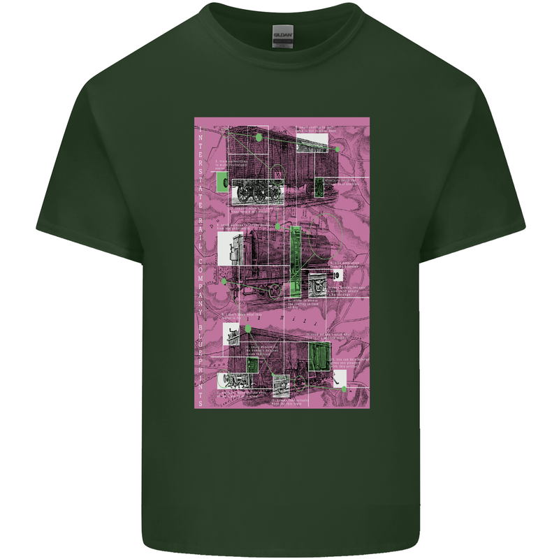 Trains Trainspotting Rail Carriages Mens Cotton T-Shirt Tee Top Forest Green