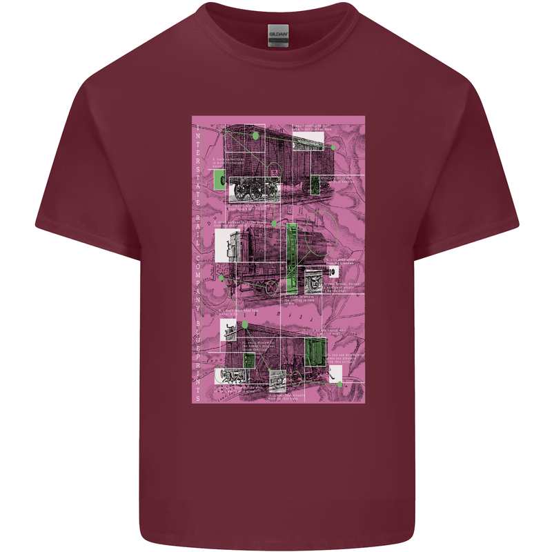 Trains Trainspotting Rail Carriages Mens Cotton T-Shirt Tee Top Maroon