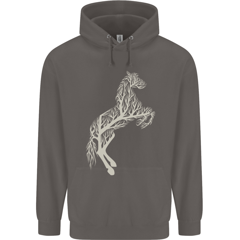 Tree Horse Ecology Equestrian Mens 80% Cotton Hoodie Charcoal