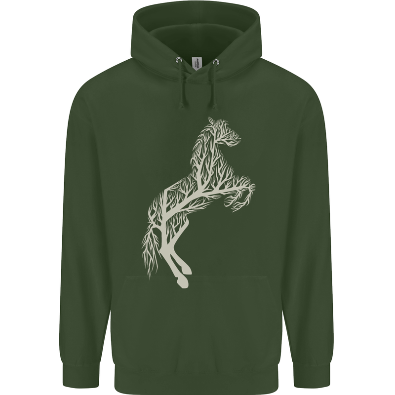 Tree Horse Ecology Equestrian Mens 80% Cotton Hoodie Forest Green