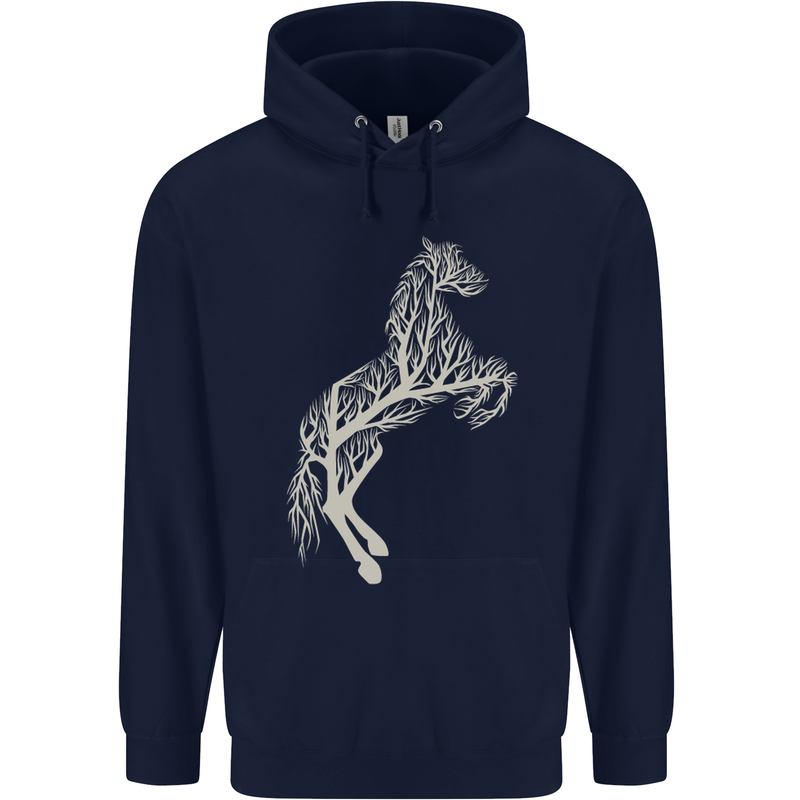 Tree Horse Ecology Equestrian Mens 80% Cotton Hoodie Navy Blue