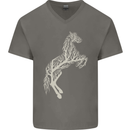 Tree Horse Ecology Equestrian Mens V-Neck Cotton T-Shirt Charcoal