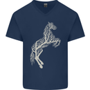Tree Horse Ecology Equestrian Mens V-Neck Cotton T-Shirt Navy Blue