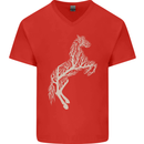 Tree Horse Ecology Equestrian Mens V-Neck Cotton T-Shirt Red