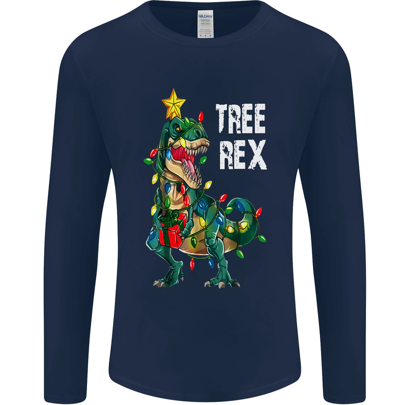 Tree Rex T-Rex Funny Christmas Dinosaur Mens Long Sleeve T-Shirt Navy Blue