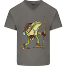 Trekking Hiking Rambling Frog Toad Funny Mens V-Neck Cotton T-Shirt Charcoal