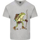 Trekking Hiking Rambling Frog Toad Funny Mens V-Neck Cotton T-Shirt Sports Grey