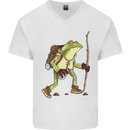 Trekking Hiking Rambling Frog Toad Funny Mens V-Neck Cotton T-Shirt White