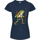 Trekking Hiking Rambling Frog Toad Funny Womens Petite Cut T-Shirt Navy Blue