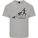 Triathlon Running Swimming Cycling Kids T-Shirt Childrens Sports Grey