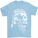Tribal Viking Skull Mens T-Shirt Cotton Gildan Light Blue