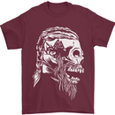Tribal Viking Skull Mens T-Shirt Cotton Gildan Maroon