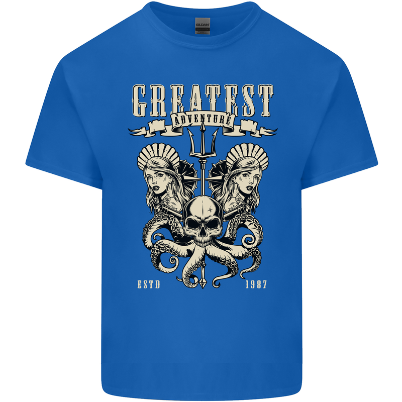 Trident Skull Scuba Diving Octopus Cthulhu Mens Cotton T-Shirt Tee Top Royal Blue