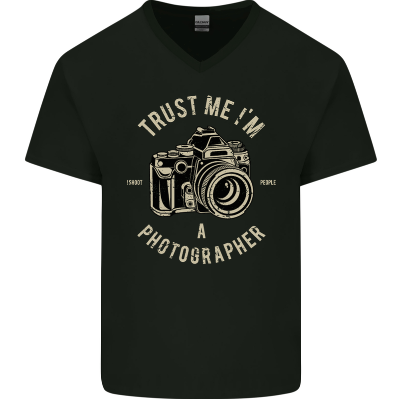 Trust Me I'm a Photographer Photography Mens V-Neck Cotton T-Shirt Black
